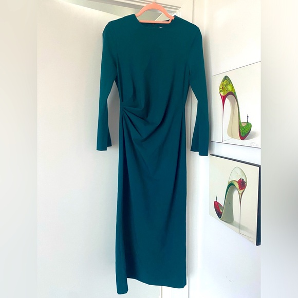 Zara Draped Midi Dress w Back Slit in Deep Turquoise - Picture 1 of 9